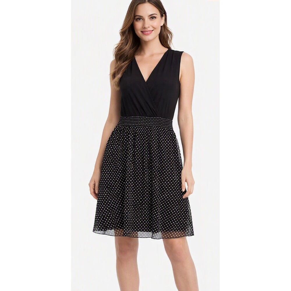 Signature Collection Sleeveless Fit&Flare Dress Polka Dot Sheer Lined Skirt XL
